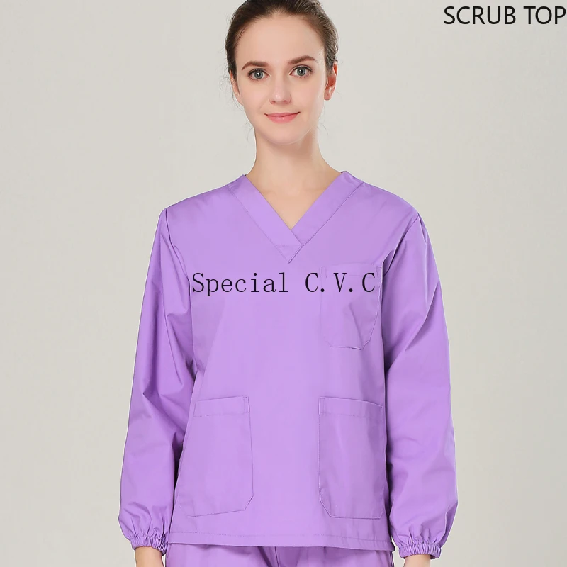 

Женская хлопковая однотонная одежда с длинным рукавом скраб-топ для спа больницы топ с V-образным вырезом ветеринарная Униформа Стоматолог...