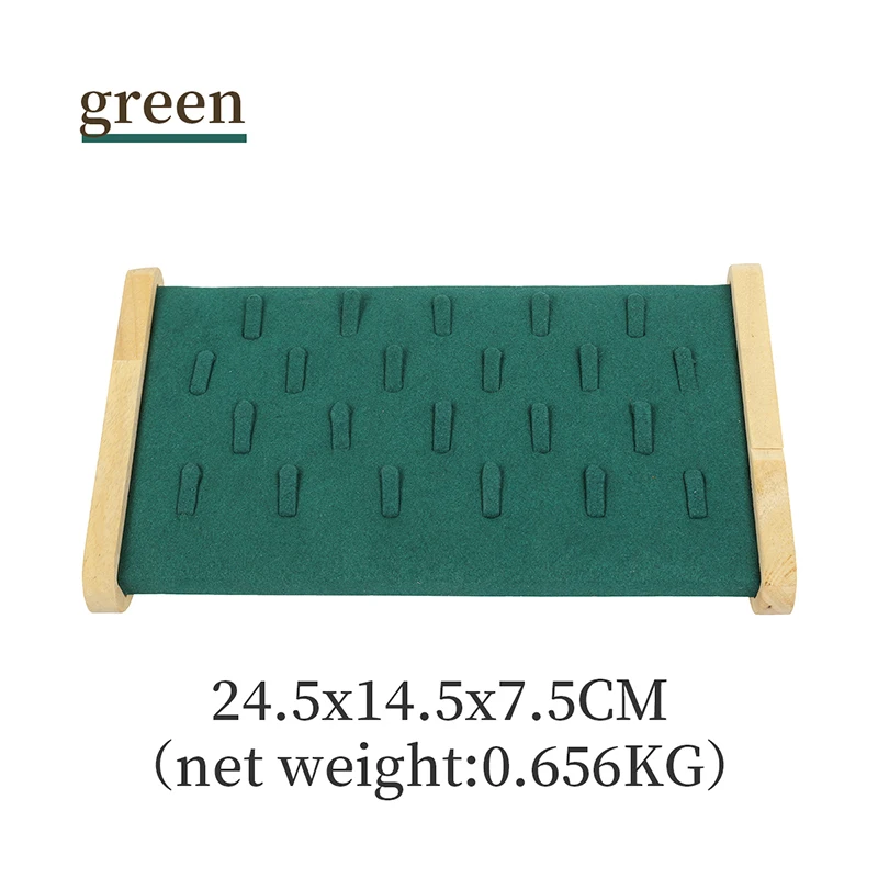 

New 22 Grids Green Solid Wood Microfiber Jewelry Display Stand For Femal Wedding Ring Pendent Showcase Jewellery Holder Trays