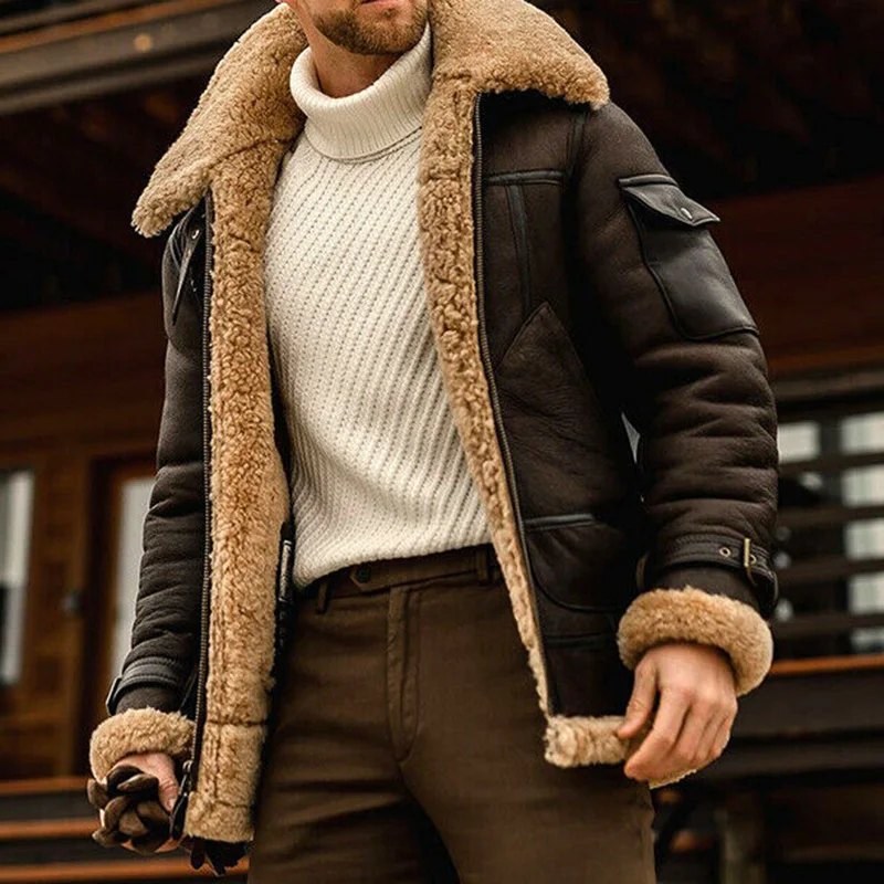 

Men's Winter PU Jackets Thick Fleece Lined Bomber Flying Short Coats Zipper Closure for Outdoor Motor PR Sale