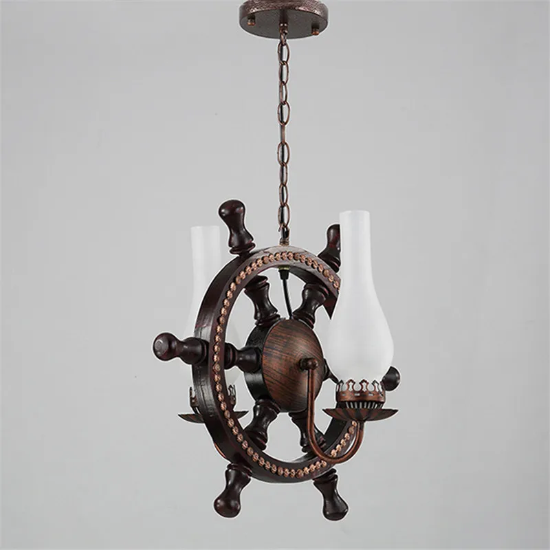 Подвесные светильники из твердой древесины железная Подвесная лампа с рулем для