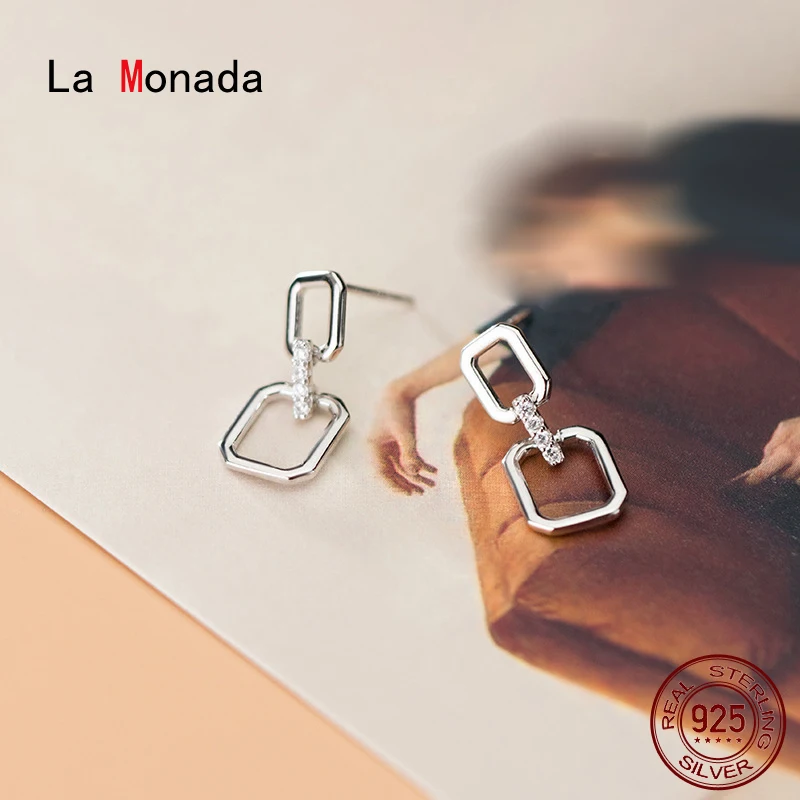 

La Monada Fashion Womens Earrings Silver 925 Ear Piercing 925 Silver Earrings For Women Square Hollow Silver Stud Earrings Small