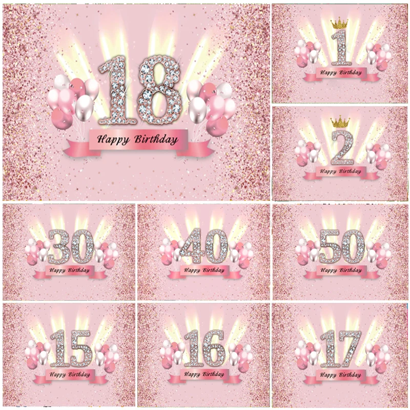 

Pink Sweet Birthday Backdrop Happy Girl's 50th 30 40 18 Birthday Party Custom Photo Background Photocall Prop Decoration Banner