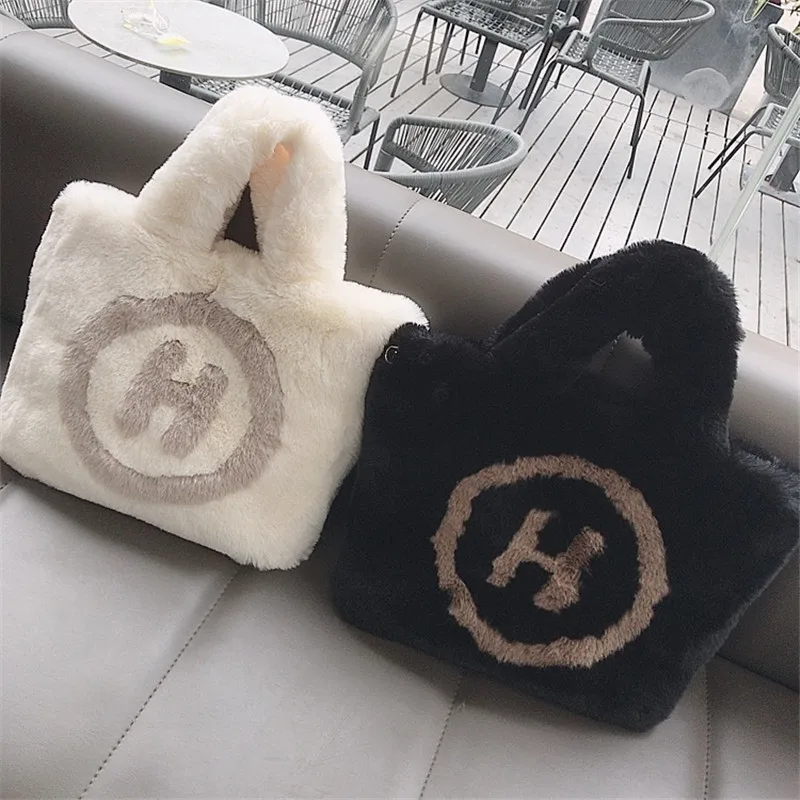 Зимняя новая модная сумка через плечо женская на цепочке большая плюшевая зимняя