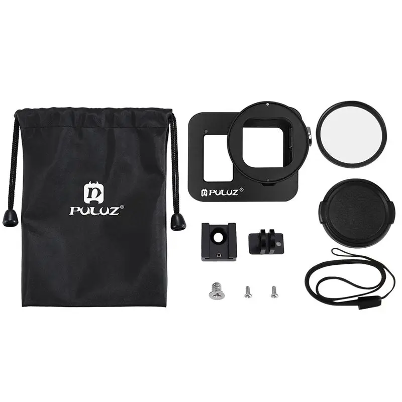 Package CNC алюминиевый сплав защитный чехол Горизонтальная Вертикальная съемка чехол для GoPro 8 рамка с 52 мм УФ-объективом для Go Pro Hero 8 черный - Цвет: Package