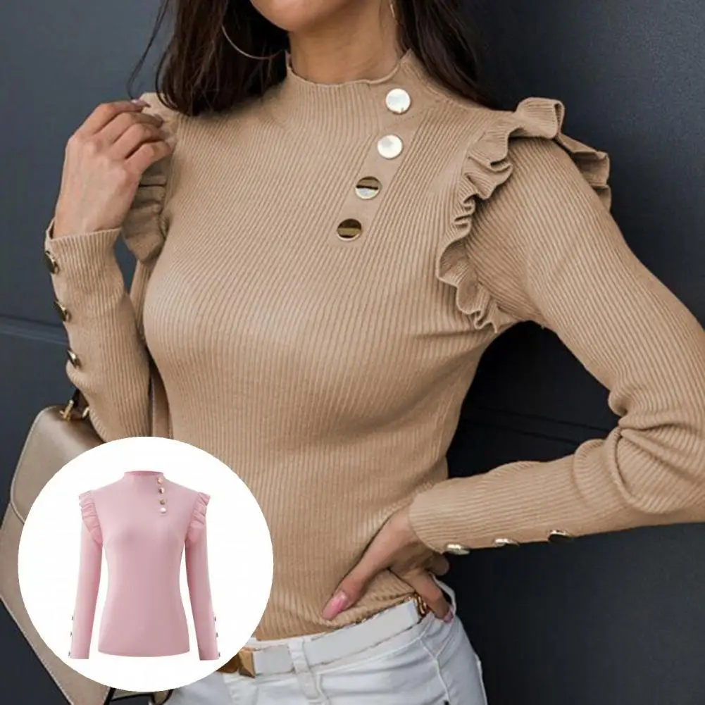 

Women Top Popular Female Buttons Stretchy Pleats Pullover for Gathering Women Blouse Women Pullover