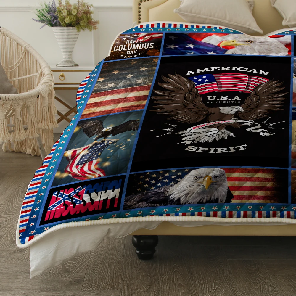 

Miracille Freedom America Summer Bedspread Queen Size Printed Double Quilts for Adults Thin Air-conditioned Comforter colch