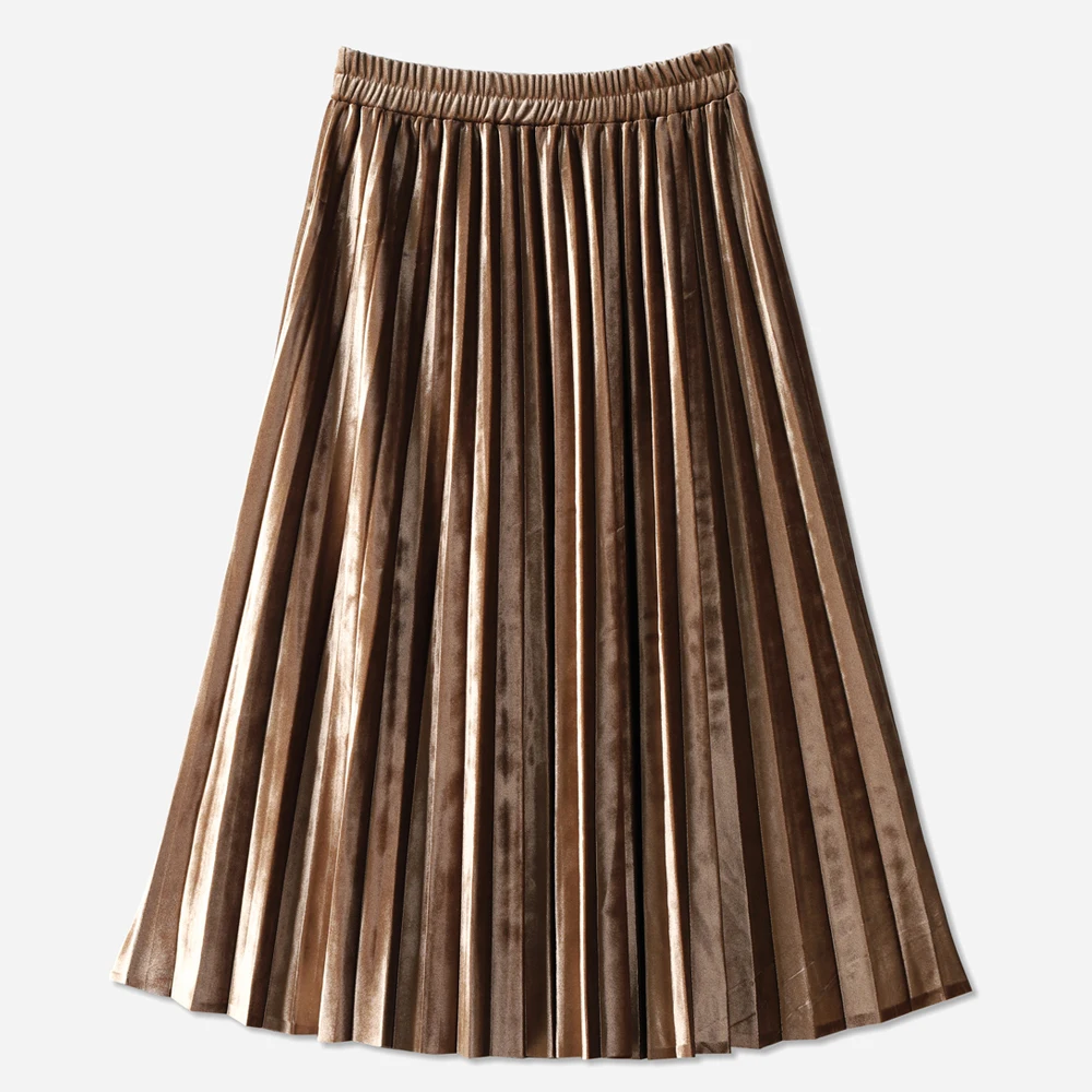 Плиссированная юбка из золотого бархата на осень и зиму для женщин с высокой