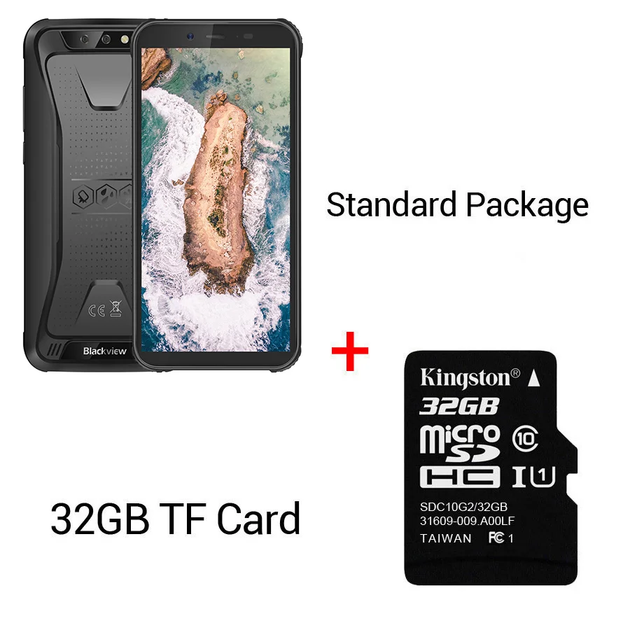 Black N 32GB TFCard Blackview BV5500 5," IP68 Водонепроницаемый Прочный Открытый Смартфон 2 ГБ+ 16 ГБ Android 8,1 4400 мА/ч, Две сим-карты 18:9 мобильного телефона - Цвет: Black N 32GB TFCard