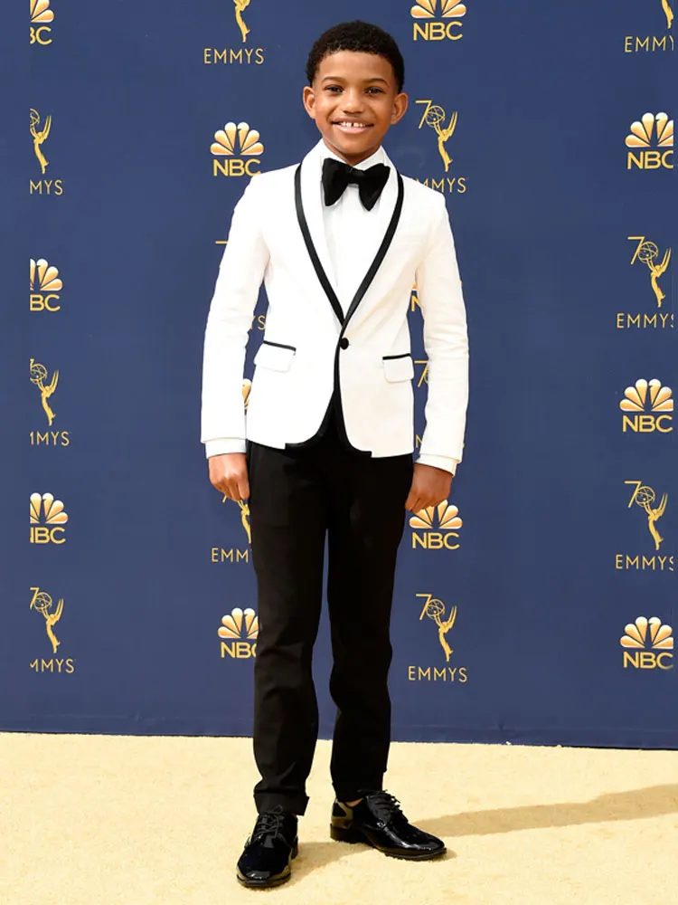 Белые блейзеры для мальчиков из двух предметов смокинг с отворотами и кольцами