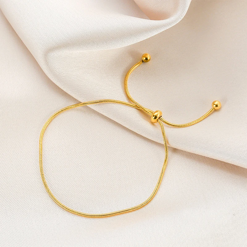 high quality Design Titanium Steel Pull-out Adjustable Bracelet Gold Color Snake Chain Bangle for Women Girl Men Beads Jewelry | Украшения