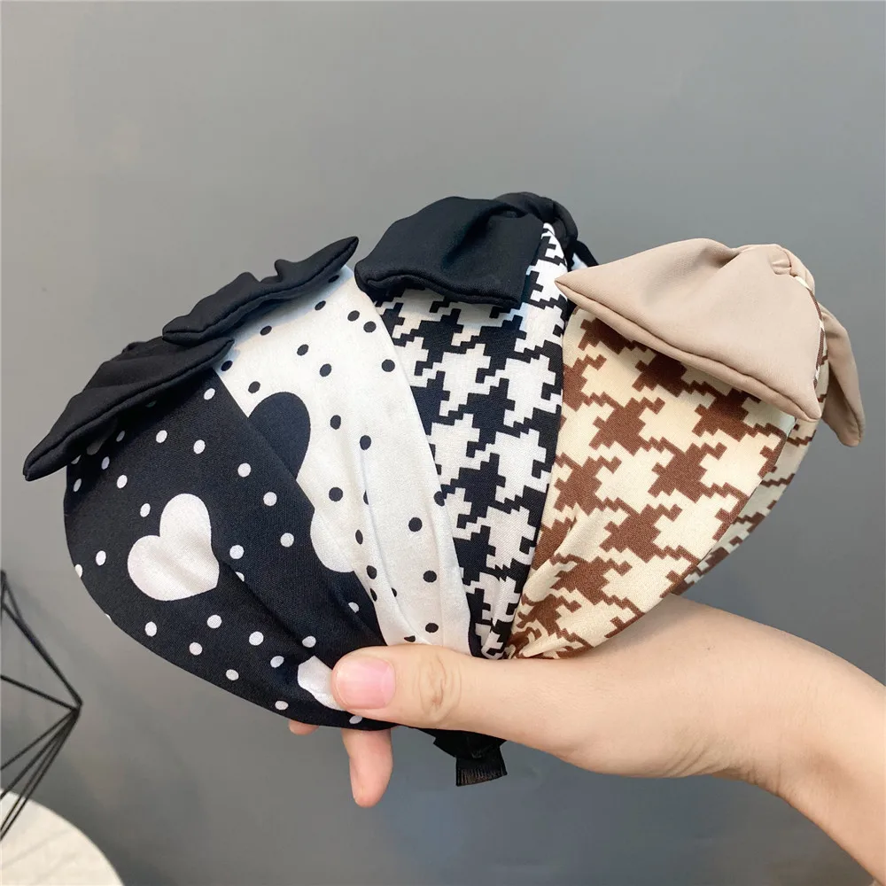 

Fashion Bowknot Wide Headband For Women Girls Elegant Headdress Dot Heart-shaped Printing Hair bands Hair Accessories Gifts