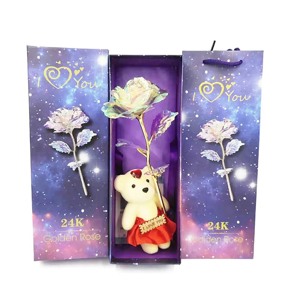 Красочная вечная роза с покрытием из 24 каратного золота в виде Галактики