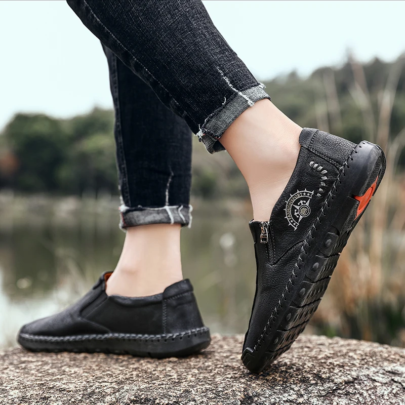 

2020 New Fashion Comfortable Men Casual Shoes High Quality Leather Men Shoes Breathable Loafers Flats Men's Driving Big Size 48