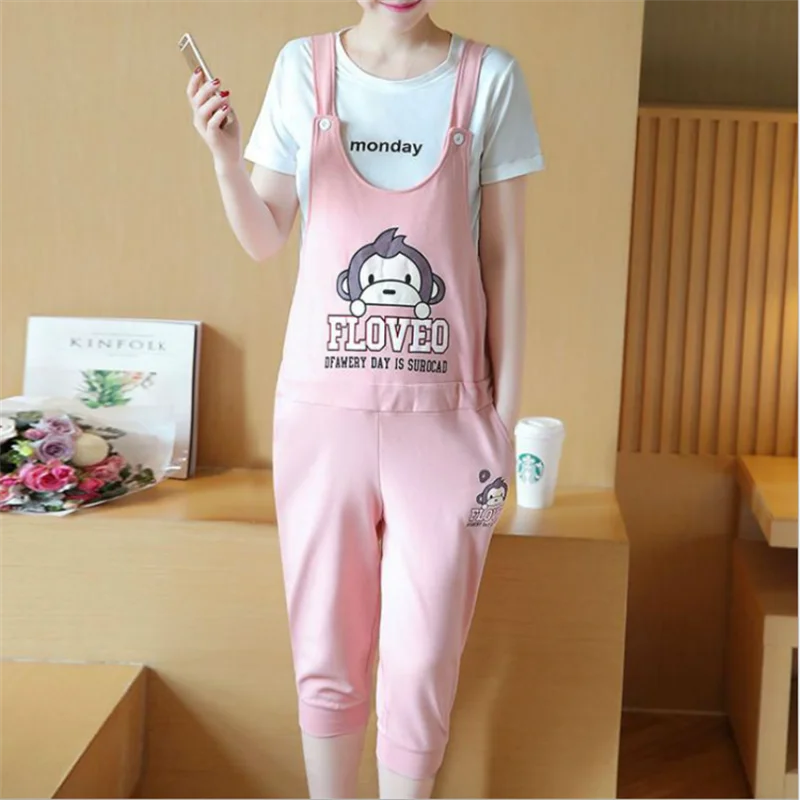 

Pregnant-Overalls Solid color Jumpsuit Loose Maternity Pants Cotton Pregnant Trousers Strap Belt Bib Pants
