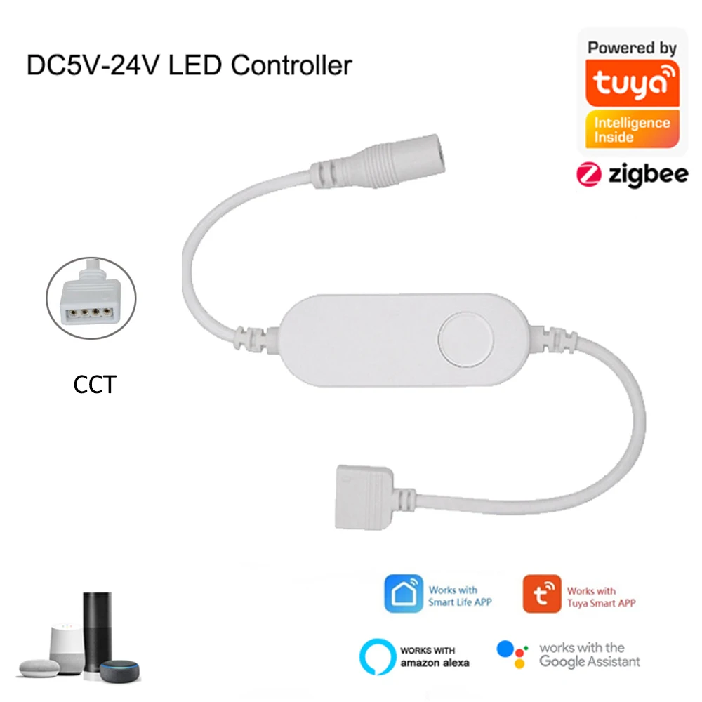 5M 10M Tuya Zigbee Smart CCT Led Strip 5050 Dual White 2in1 Warm white &amp White+Mini Controller+12V Power Echo Plus Voice Control |
