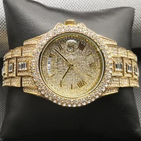 quartz mens watch full diamond top brand dual calendar watch men waterproof auto date luxury aaa gold calendar jewelry clocks