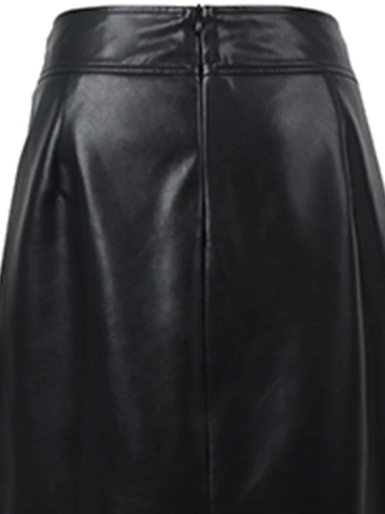 

Lautaro PU Leather Ruched Black Bodycon Dress with Front Slit Zipper Plus Size Elegant Sexy High Waist Midi Skirts for Women 7xl
