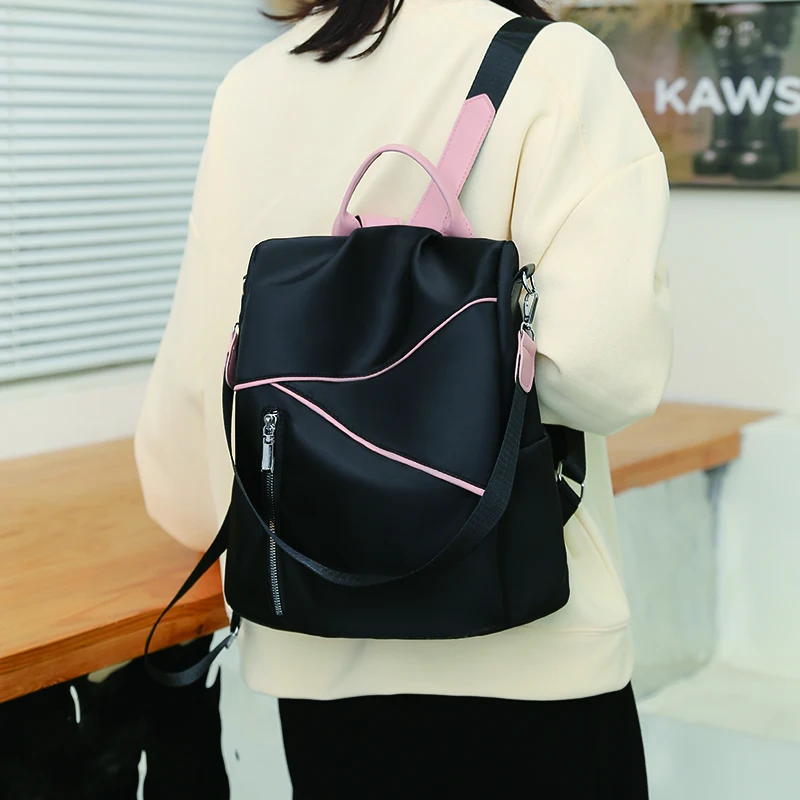 Модный повседневный женский рюкзак, однотонные женские рюкзаки из ткани «Оксфорд», вместительный дорожный ранец с защитой от кражи