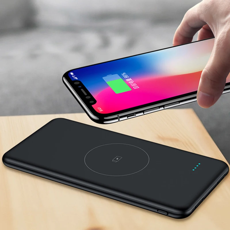 Портативное тонкое зарядное устройство Qi 10000 мач беспроводное для Xiaomi Mi iPhone
