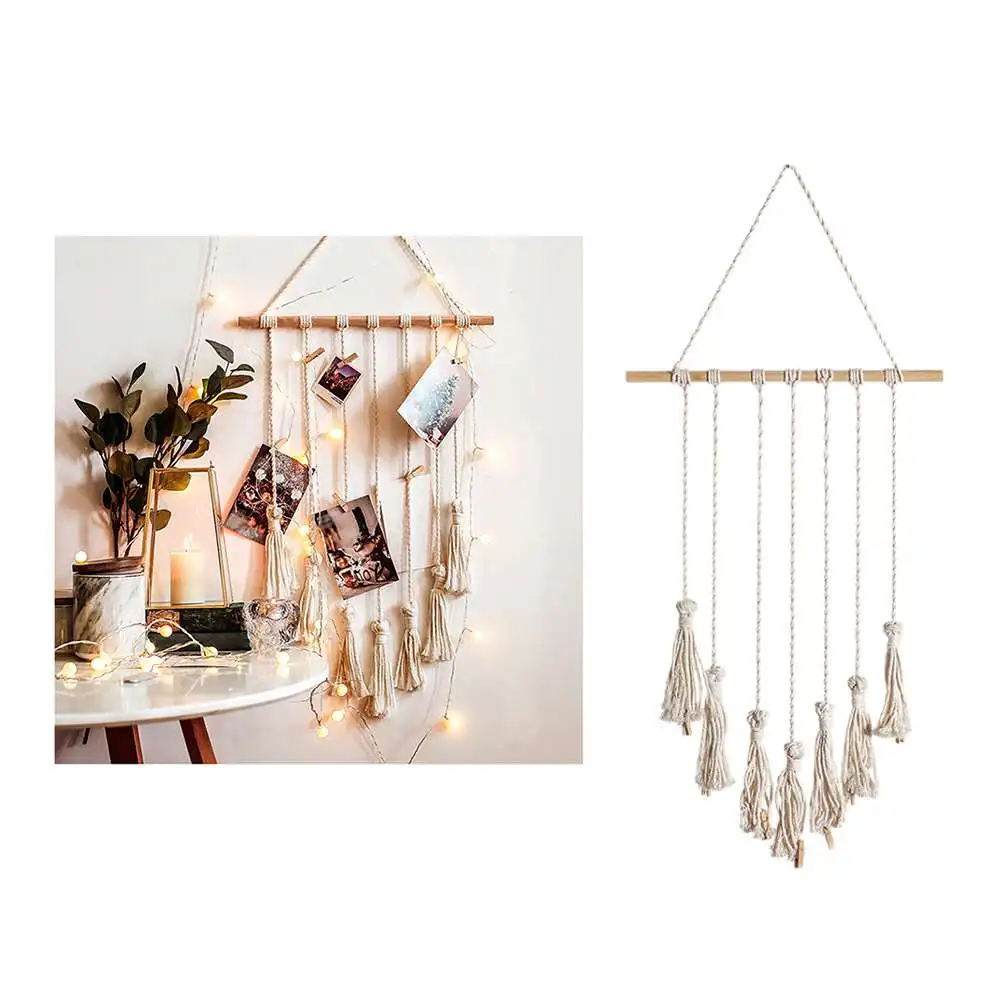 

1* Tapestry Nordic Cotton Rope Woven Tassel Tapestry with 20 Wooden Clips