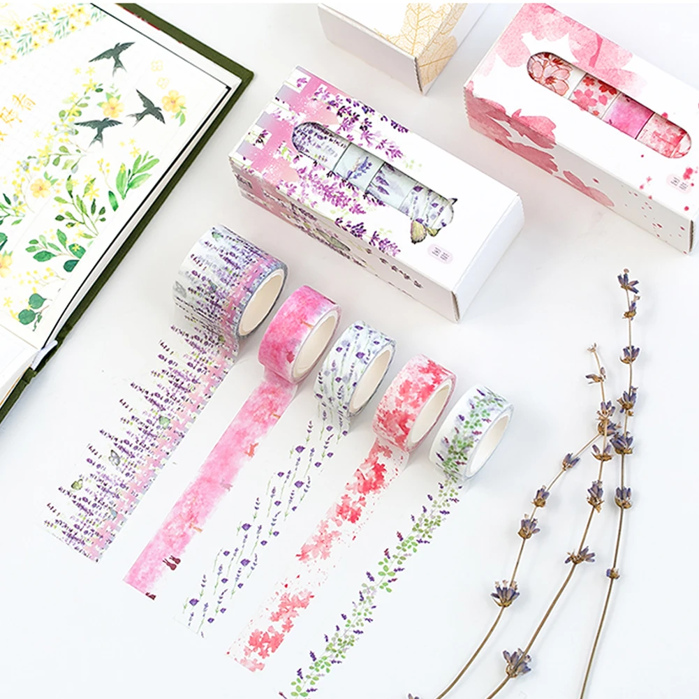 5 Rolls Flower Leaves Washi Tape Set Stationery Gift Scrapbook Album Decoration | Канцтовары для офиса и дома