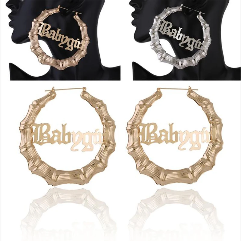 

Punk Big Size Hoop Earrings Letter Baby Girl Trendy Party Exaggerated Gold Silver Color Round Circle Earrings for Women Jewelry