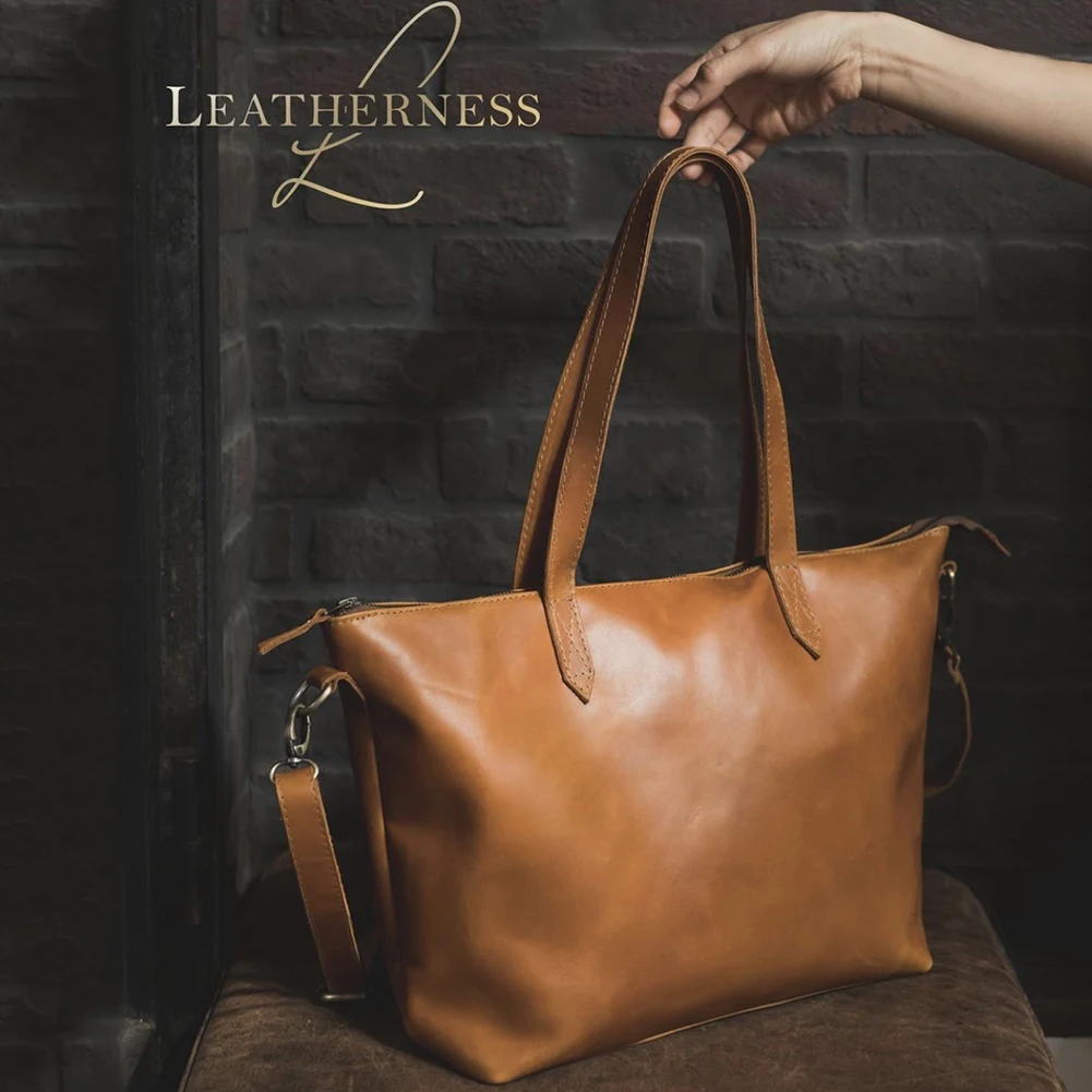 

Quality Retro Oil Wax Leather Shoulder Tote Bag Ladies Large Capacity Handbag Womens Leather Laptop Tote Office Shoulder Handbag