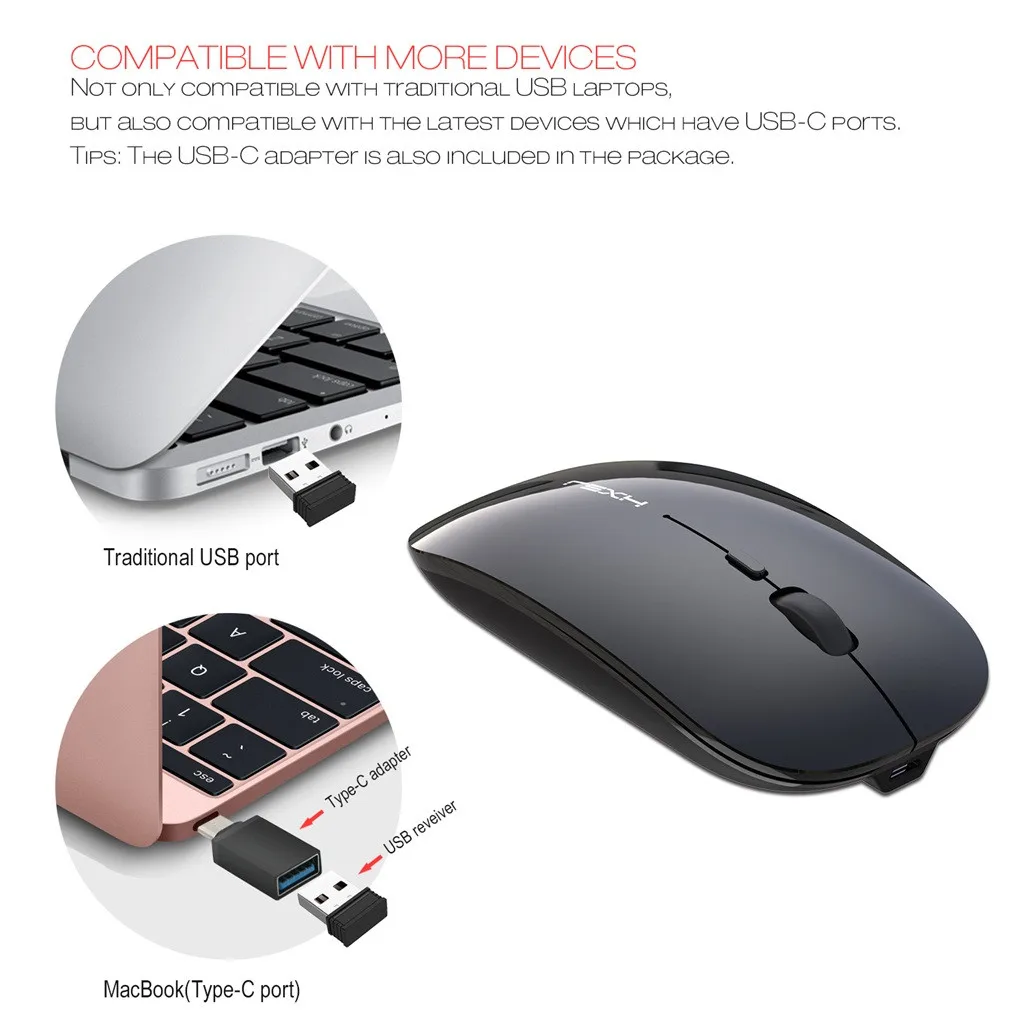 Мышь беспроводная HXSJ M60 1200DPI 2 4 ГГц USB + Type C|Мыши| |