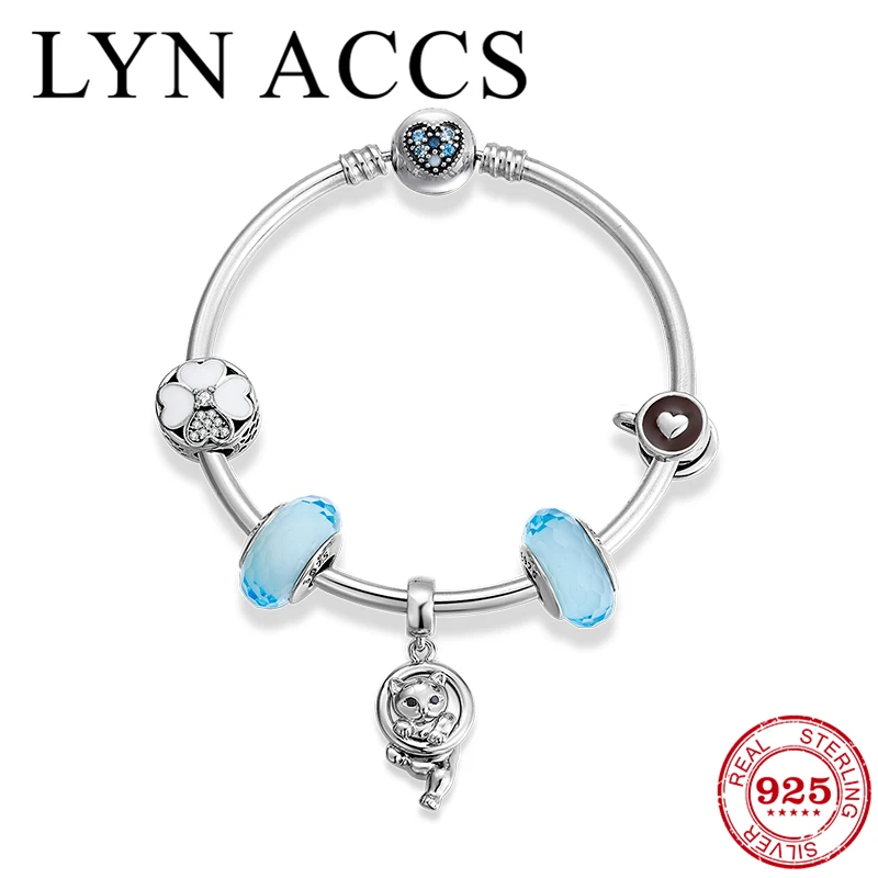 Модный браслет из стерлингового серебра 925 пробы с подвеской в виде кота CZ