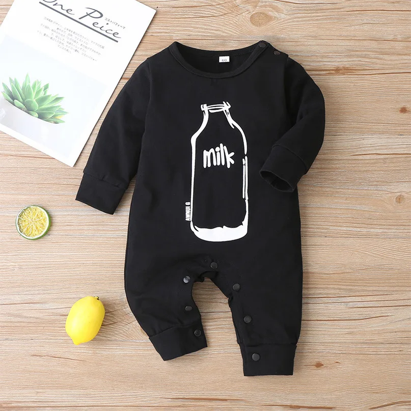 Fashion Newborn Baby Girl Boy Clothes Kids Milk Bottle Sleeve Autumn Winter Romper Infant Soild Jumpsuit Outfit Sleepwear