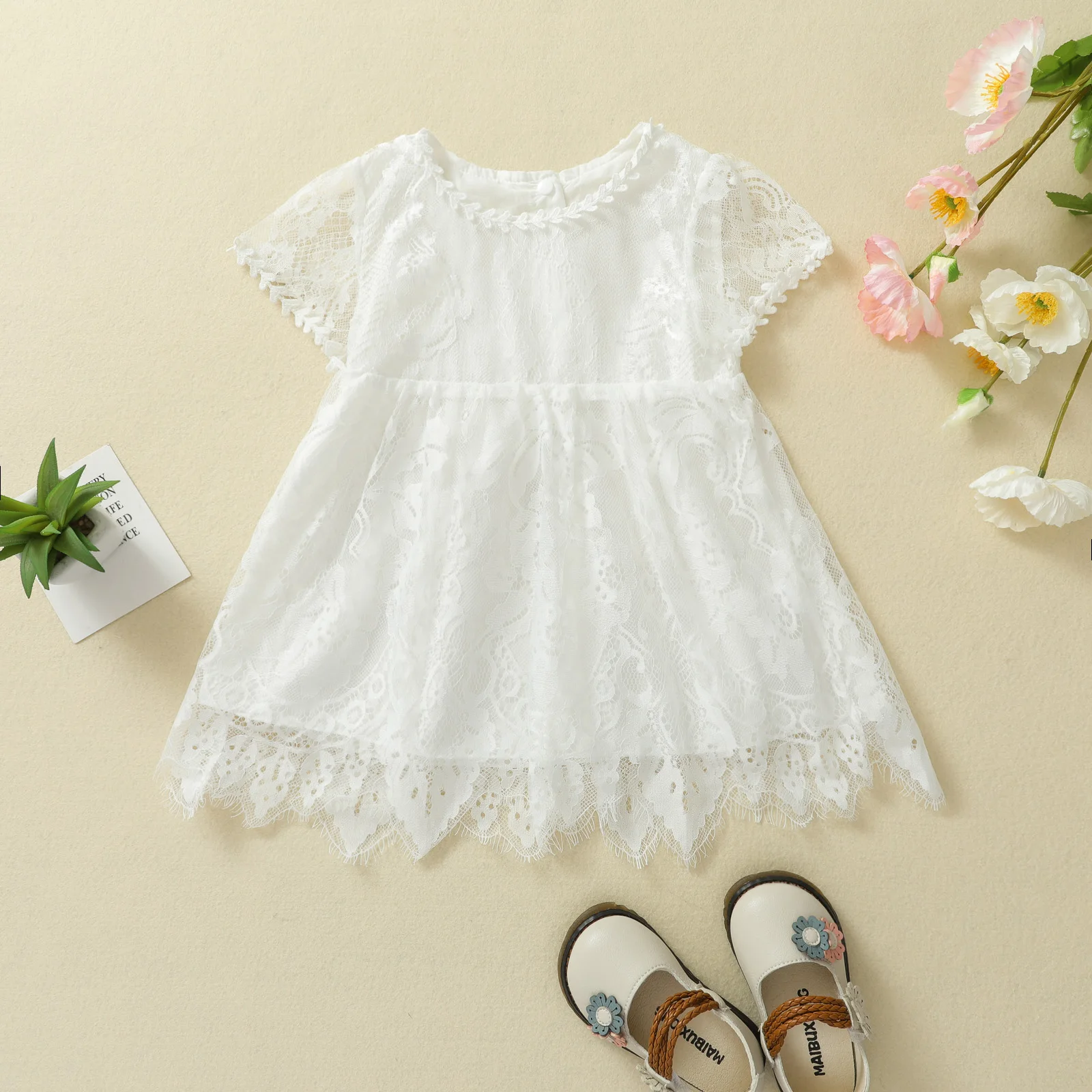 

Baby Girls Summer Dress Floral Embroidery Irregular Short Sleeve O-neck Lace Princess Dresses Party Birthday Bridesmaid Dress