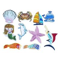 new 3d crab bird mermaid fish starfish shell embroidery iron on patches for clothes stickers sea animal badges sewing applique