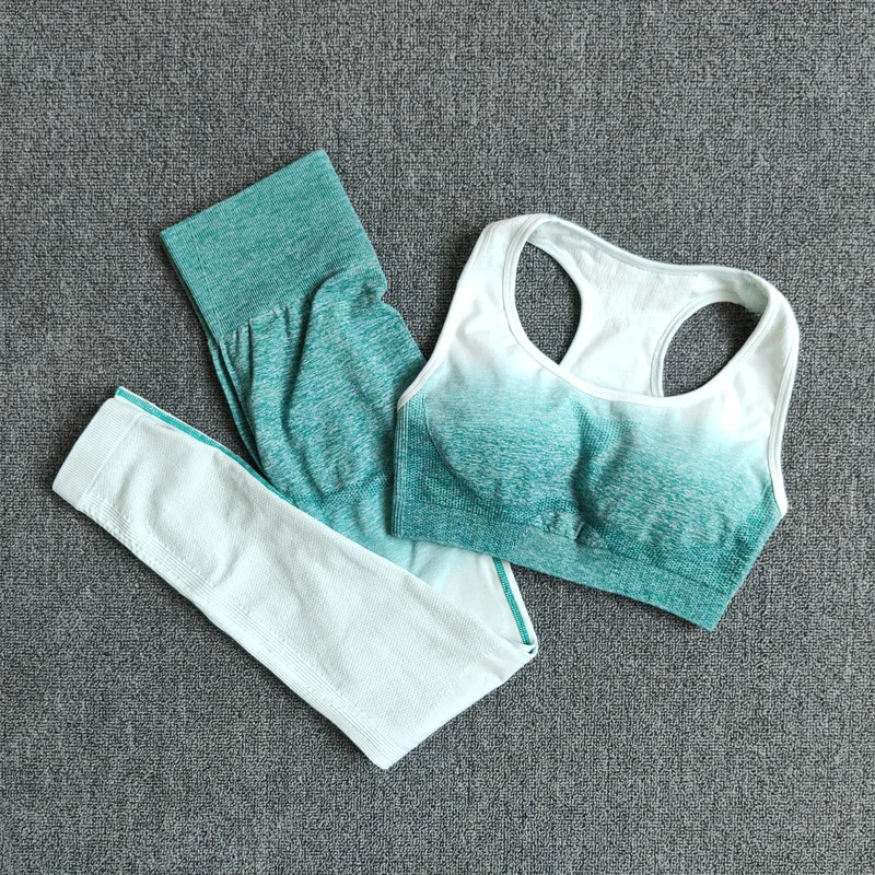 

Ombre Yoga Sports Bra and Leggings Women Gym Set Clothes Seamless Workout Fitness Sportswear Suit