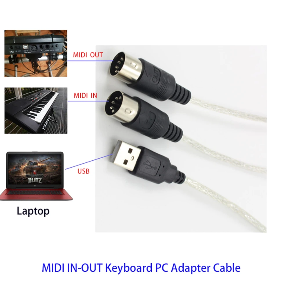 

Keyboard To PC Adapter MIDI 5-Pin To USB Organ Music Cable Recording Converter Interface 2 Meters
