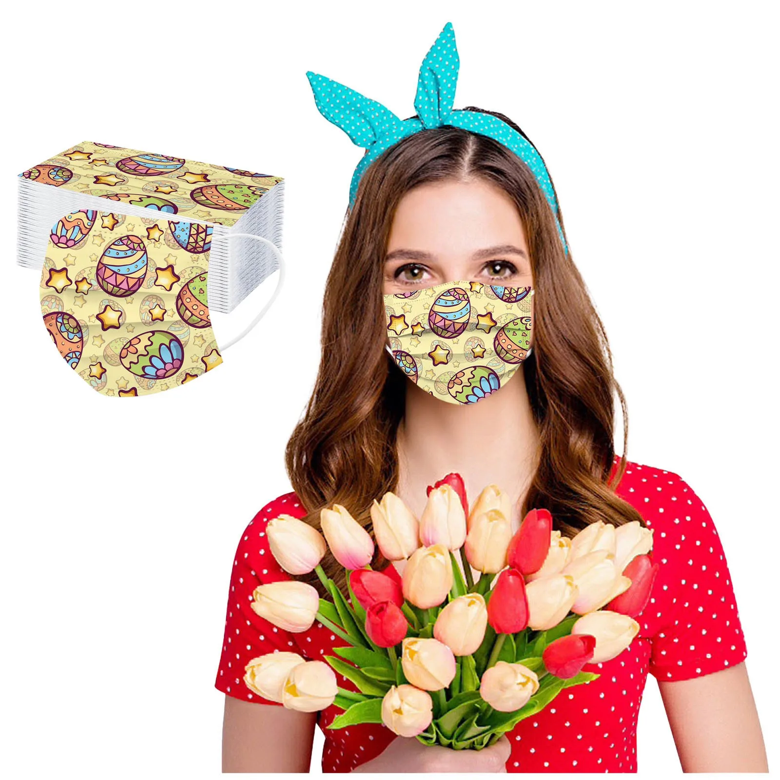 

100PC Adult Mask Rabbit Printing Three-Layer Disposable windproof dustproof breathable Protection Filter Earloops Outdoor Mask