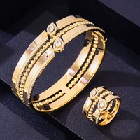 godki luxury trendy 3 rows saudi arabia bangle ring set jewelry sets for women wedding engagement brincos para as mulheres 2021