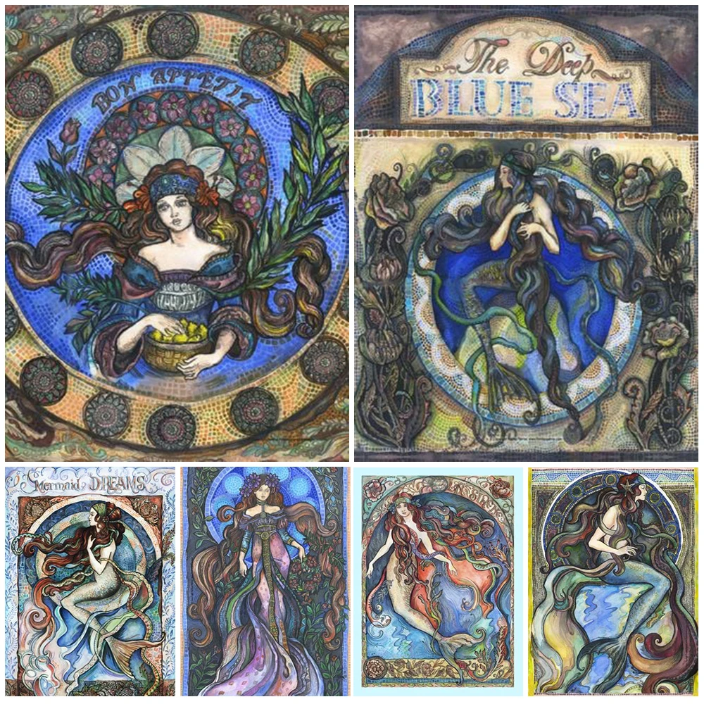 

The Deep Blue Sea Sailor Mermaid Love Nordic Poster Wall Art Canvas Painting Wall Pictures For Living Room Home Decor Unframed