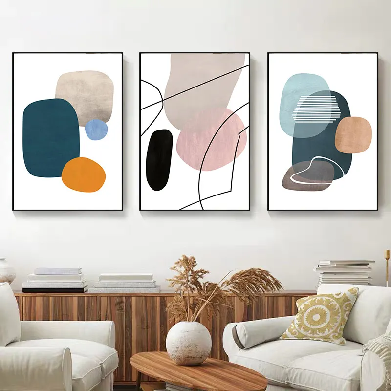 

Wall Art Canvas Painting Abstract Color Block Nordic Posters and Prints Geometric Lines Combination Wall Pictures for Room Decor