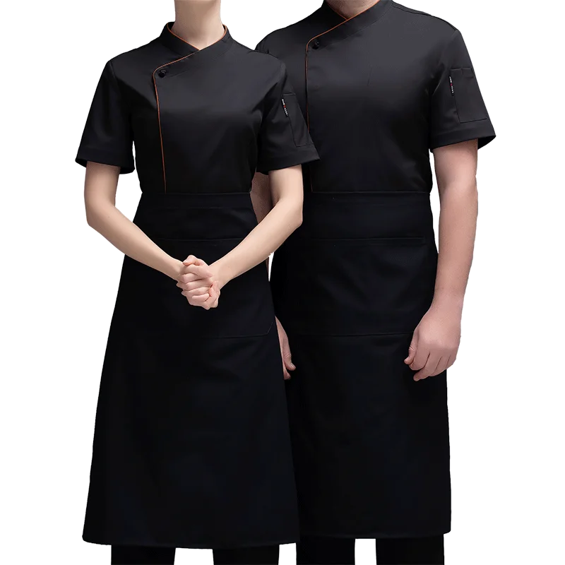 Black White Bright Color Chef Uniform Hotel Restaurant Work Clothes Waiter High Quality Cotton Short Sleeve Coat | Тематическая