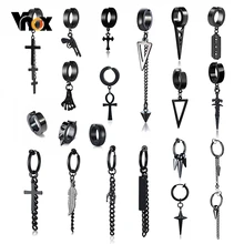 Vnox Punk Clip Earrings for Men Women| Black Stainless Steel Ear Accessory| Gothic Rock Hiphop Hoop Circle Earring 1 Piece