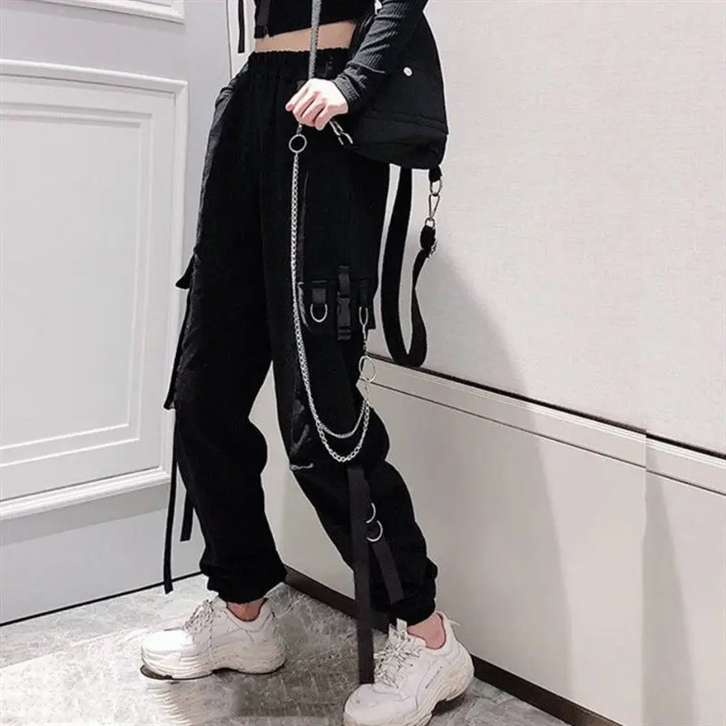 

Women Elastic Waist Loose Streetwear Cargo Pants Female Fashion Ankle-length Jogging Sport Trousers Ladies Plus Szie Casual Pant