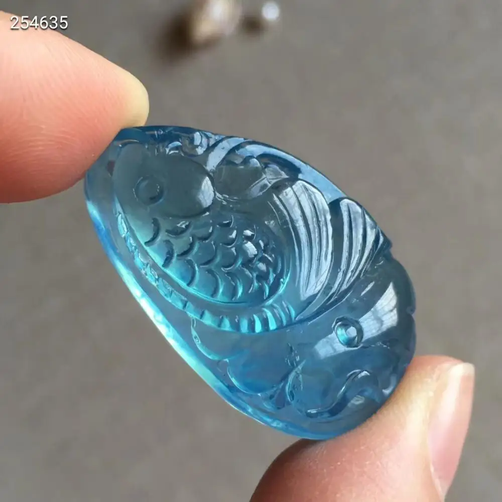 Натуральный Синий аквамарин кулон женский мужской подарок любви рыба резная