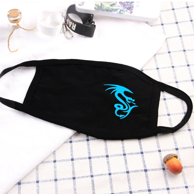 Хлопковая Ветрозащитная маска для лица черная мультяшная с драконом