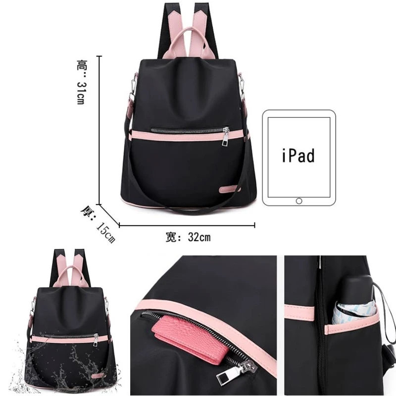 

Women Travel Backpack Travel Bag Anti-Theft Oxford Cloth Backpack Black