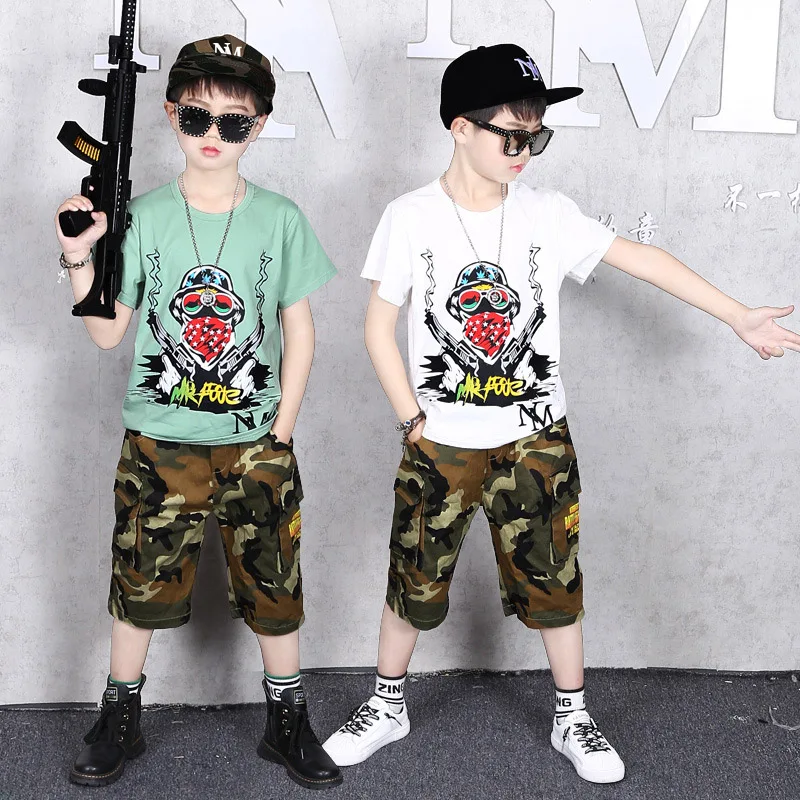 

New Summer Clothing Set For Child Kids Boys Girls Cotton 2Pcs Costumes Short Sleeve T-shirt Tops Denim Camouflage Shorts Suits