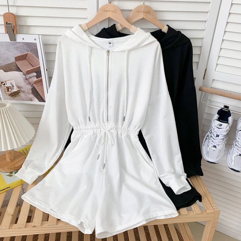 Модные комбинезоны на молнии с воротником капюшоном и длинными рукавами