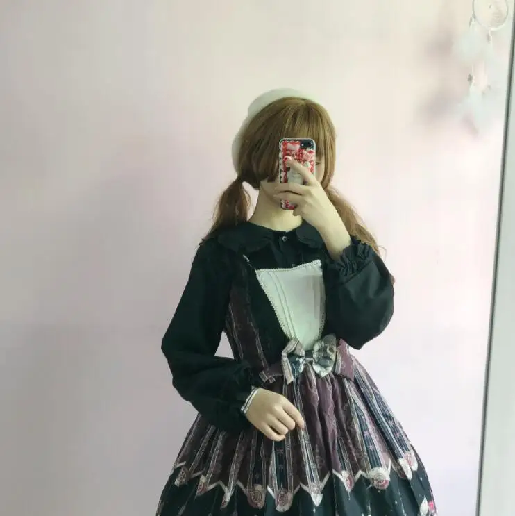 

sweet lolita Japanese shirt kawaii girl lantern sleeve peter pan collar victorian shirt student loli cos gothic lolita top