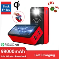 99000mah solar wireless power bank portable large capacity external battery 4usb outdoor for phone charger iphone samsung xiaomi