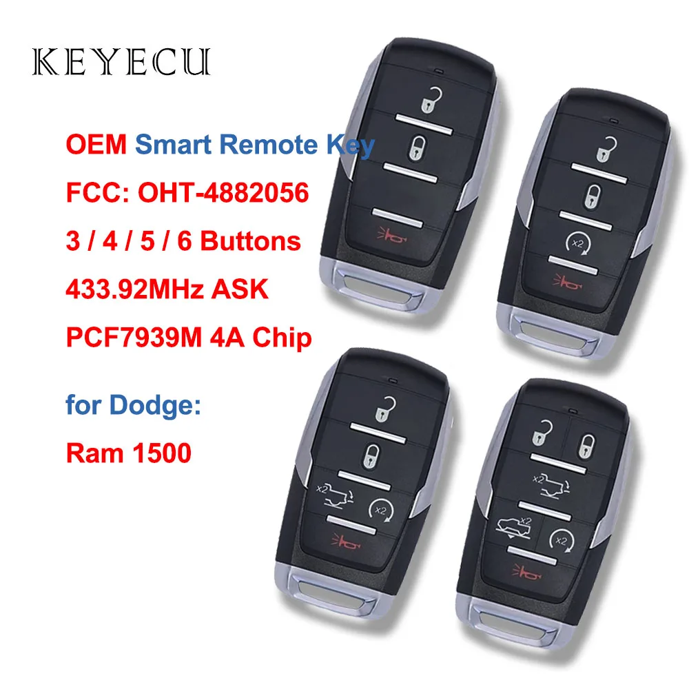 

Keyecu OEM Board Smart Remote Key Fob 433.92MHz ASK PCF7939M / HITAG AES / 4A Chip for Dodge Ram 1500 2019 2020 OHT-4882056