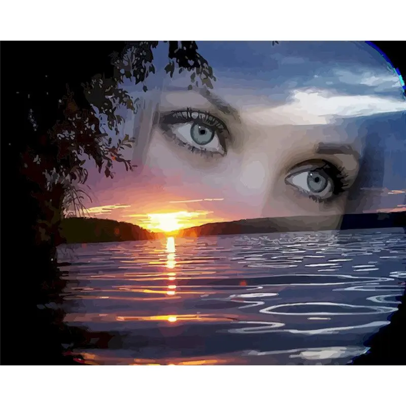 

GATYZTORY 40x50cm Frame Diy Painting By Numbers Kits For Adults Children Woman Eyes On Ocean Oil Picture By Number